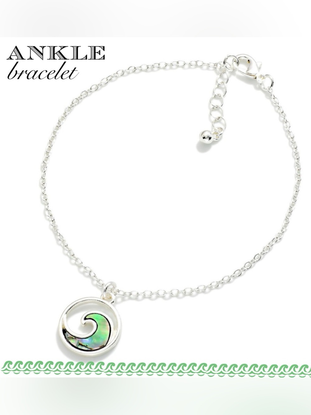 Silver Wave Abalone ankle bracelet